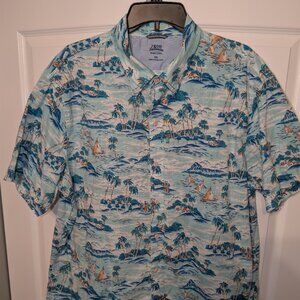 Izod Saltwater Blue & Navy Hawaiian Shirt - Canoes & Hula Girls - Men's XXL